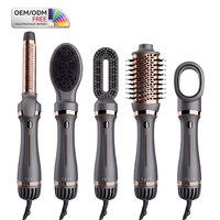 Brosse à air chaud ionique 5-en-1 légère et pliable, sèche-cheveux, fer à boucler, lisseur, peigne, moteur DC 1200W, séchage à 3 températures
