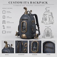 Sac à dos unisexe personnalisé thème marin avec manomètre et hublots, idéal pour étudiants, trajets quotidiens, vacances, costumes, commande en gros