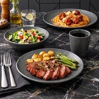 Service de table en grès texturé gris 16 pièces, assiettes, bols et tasses en céramique de luxe, passe au lave-vaisselle