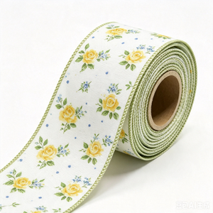New Style 2 1/2" Polyester Wired <b>Ribbon</b> Floral Printed Shrink-Resistant 10 Yard Roll Spring <b>Ribbon</b> Roll - Product Image 4