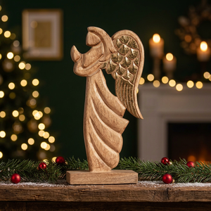 Sculpture d'ange en bois faite à la main, centre de table rustique, décoration de Noël pour table basse de ferme - Product Image 4