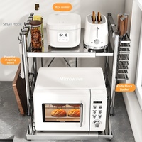 Étagère de rangement double niveau en acier inoxydable sur roulettes pour micro-ondes, autocuiseur et appareils de cuisson, pour comptoir de cuisine