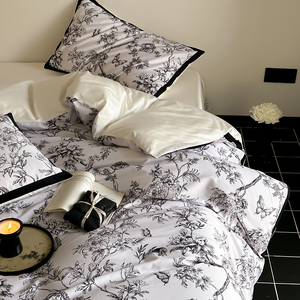Luxury Style 100S Long Staple Cotton Four Piece <b>Bedding</b> <b>Set</b> Floral Duvet Cover Home Use Breathable Sheet Style - Product Image 1