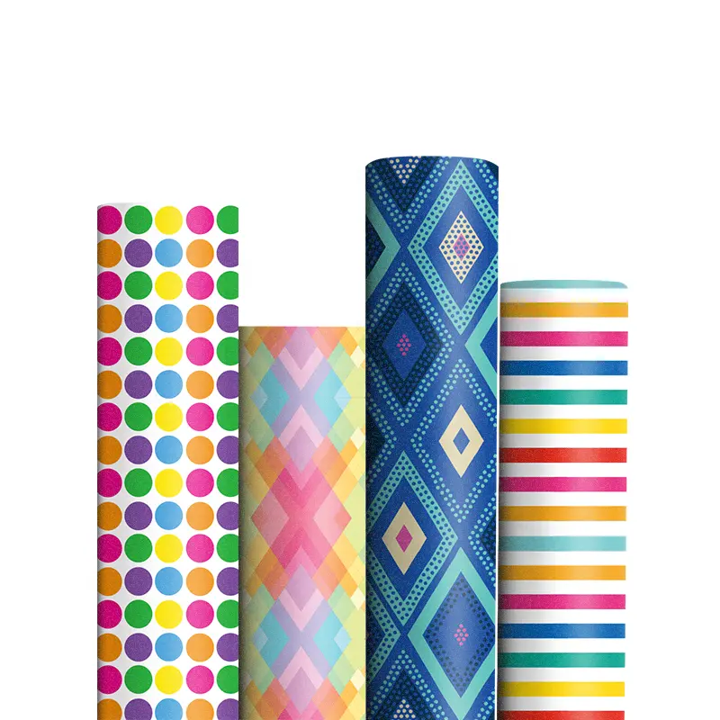 Groothandel Dagelijks Kleurrijke Wikkelen Tissue Papier Set Inbegrepen 4 Pack Cadeaupapier Roll Holiday Tissue Papier