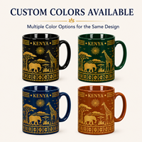 Tasses en céramique souvenirs touristiques Afrique Kenya, motif éléphant girafe savane, pour café et lait, personnalisables OEM ODM, vente en gros