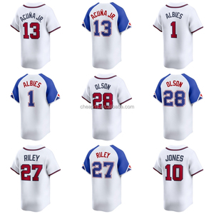 Vente en gros de maillots de baseball brodés Atlanta Braves USA # 13 Ronald Acuna Jr. # 28 Matt Olson # 27 Austin Riley Softball Wear - Product Image 1