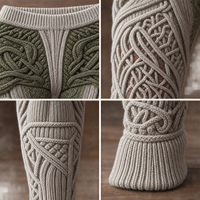 Leggings en tricot à taille haute pour femme, en mélange de laine personnalisé, avec motif celtique en relief, pour l'automne et l'hiver, pour se tenir au chaud