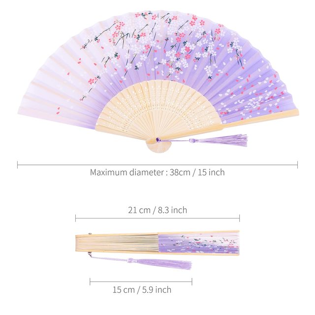 Vintage Handheld Silk Folding Fan Bamboo Fans With Tassels for Home Wedding Party Decoration