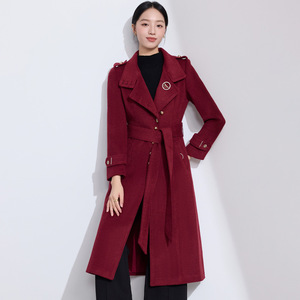 European Style Stand Up Collar <b>Wool</b> Coat Long Slim Fit Warm Medium Thickness With Pocket For Women - Product Image 4