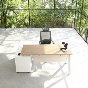 Trung Quốc 1.6M L Hình Văn Phòng Điều Hành Đồ Nội Thất Ánh Sáng Gỗ Sồi Và Màu Trắng Bàn Trở Lại Văn Phòng Bảng Với Có Thể Khóa Lưu Trữ Ngăn Kéo - Product Image 2