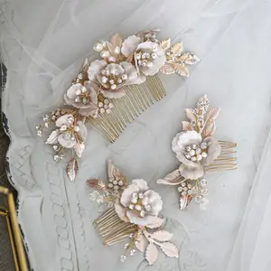 Vintage Bridesmaids Women Jewelry Alloy Flower Freshwater Pearls Bridal Hair Comb Wedding Hair Accessories