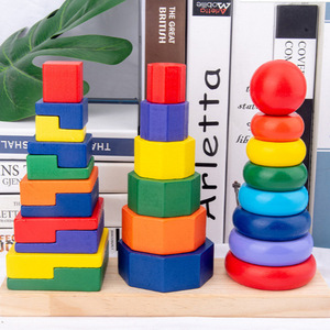 Montessori Đầu Giáo Dục Khối Đồ Chơi Cột Tháp Cầu Vồng Vòng Ngăn Xếp Bán Buôn Đồ Chơi Bằng Gỗ Cho Trẻ Em Trẻ Em Trai Cô Gái - Product Image 1