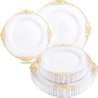 Kit de 25 assiettes jetables pour mariages, festivals et fêtes à domicile, fournitures de fête, plastique dur PS, dorées, sans poussière, ensemble de papier