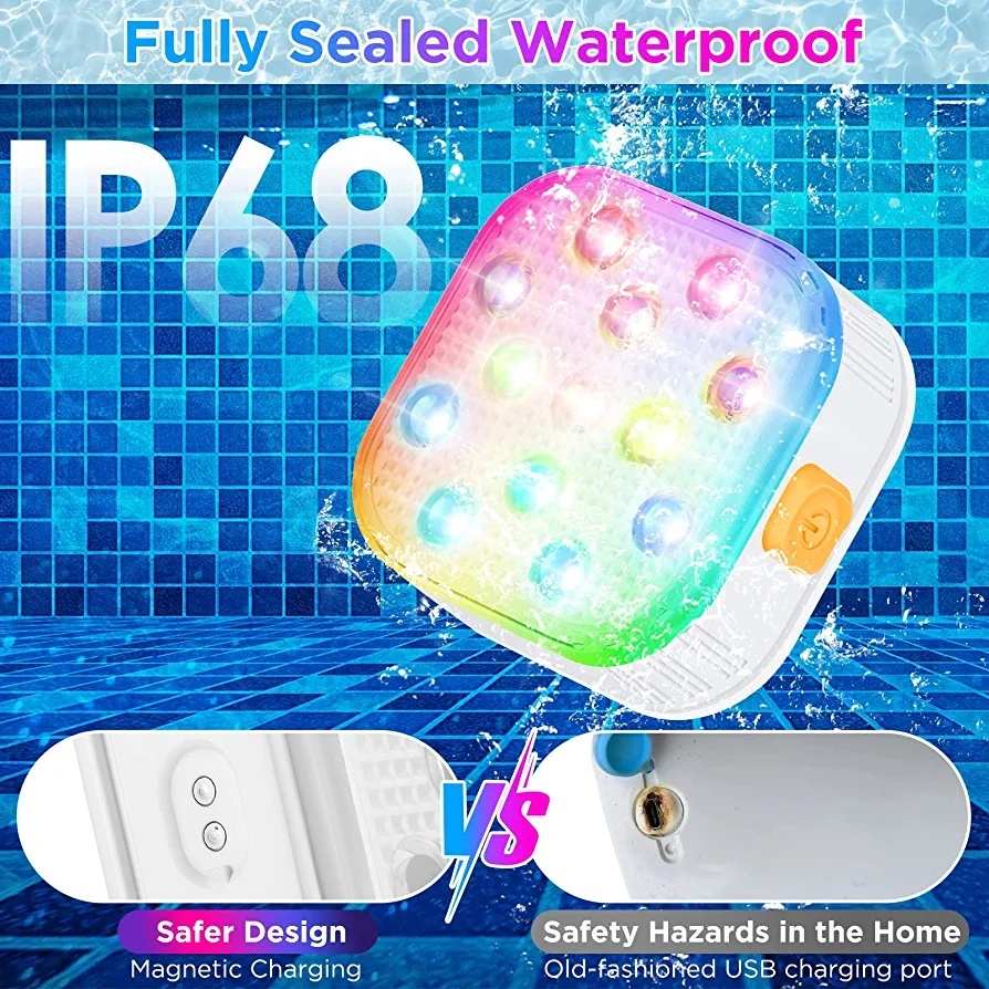 Rechargeable Pool Lights IP68 Waterproof Submersible LED Light with Remote 16 Color Underwater Light for Pool Pond Fountains