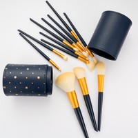 Lot de 12 pinceaux de maquillage vegan en poils synthétiques pour le visage et les yeux, marque privée, échantillon gratuit, kit de pinceaux cosmétiques bleus