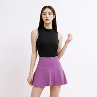 Ensemble deux pièces pour femme : Haut de sport tricoté uni décontracté et jupe anti-exposition pour activités de plein air (badminton, tennis), vêtements de golf personnalisés, été
