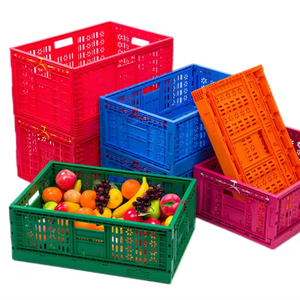 Panier à fruits de supermarché Caisse mobile pliable et empilable en PP avec maille pour le transport des légumes et des fruits - Product Image 1