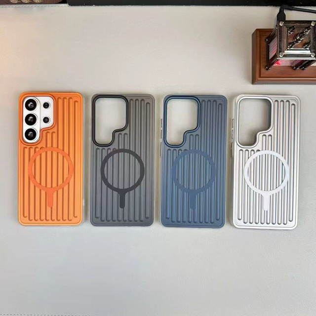 Hot Selling Solid Color Corrugated Magnetic Anti-Fall TPU+PC Shockproof Magnetic Phone Case for Samsung Galaxy S25/S26 Ultra