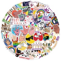 Autocollants de langue de signe américain Graffiti, étiquette personnalisée imperméable en PVC découpé à la matrice pour bouteille d'eau Dec mur de téléphone ASL Cartoon Stickers 50 pièces
