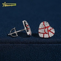 Boucles d'oreilles clous en moissanite en forme de cœur, testées au diamant, en argent 925, émail rouge, cœur brisé pavé, cadeau de Saint-Valentin pour elle