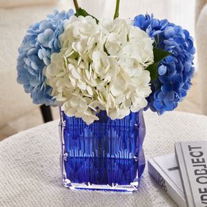 现代家居室内餐桌装饰人造花优雅蓝白色420x240x480毫米人造绣球花带玻璃花瓶 - Product Image 6