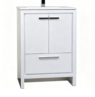Meuble-lavabo de salle de bain moderne en PVC blanc sur pied, armoire étanche avec double porte et tiroir
