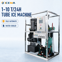 Machine à glace tubulaire 1T 2T 3T 5T 10T, refroidissement par eau, entièrement automatique, haute productivité, commerciale, avec moteur à engrenages PLC, Chine