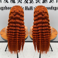 Perruque bouclée Deep Wave de luxe en cheveux bruts birmans alignés, avec dentelle frontale HD 13x6, couleur gingembre bordeaux, sans colle
