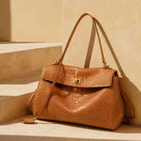 Sacs à main en cuir véritable de luxe avec logo personnalisé, vente en gros d'usine OEM, sac à bandoulière vintage en cuir de croco gaufré pour femme, idéal pour le bureau