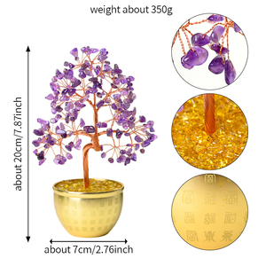 Handmade Natural Crystal Fengshui Tree Fortune Hundred Blessings Jar Abundance Bowl Tree Home Office Desk Decor - Product Image 5
