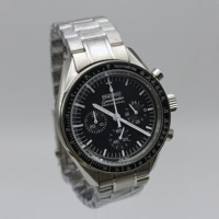 Jam Tangan VK63 Movement, Jam Tangan Perak Hitam Bahan Baja Tahan Karat 904L, Enam Jarum, Timer Tersegmentasi Jam Tangan Pria