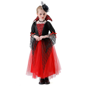 Yi Xiaoyi Disfraz de vampiro para niños, vestido rojo y negro con capa y sombrero para niñas, traje de actuación de cosplay para Halloween - Product Image 2