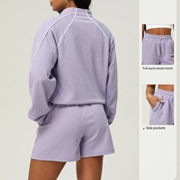 Ensemble athlétique texturé deux pièces pour femmes, veste à manches longues + short pour la salle de sport, le yoga, le jogging, le quotidien et les loisirs