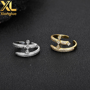 Anillo Abierto con Incrustaciones de Circonio, Chapado en Oro, Ajustable, de Doble Capa, para Unisex - Product Image 6