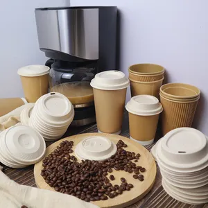 Taza redonda Biodegradable ecológica para batidos y café, cubierta de tazas compostables, bagazo de caña de azúcar de 90 mm