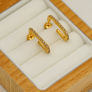 Zogxin U-Shaped Gold Stud Earrings With Diamond Inlay Geometric Design For Women Fashion Jewelry - Product Image 4