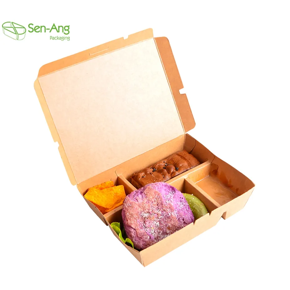 Senang02 नई डिजाइन Takeway 2 माइक्रोवेव सुरक्षित पैकिंग डिस्पोजेबल क्राफ्ट पेपर डिब्बे Bento दोपहर के भोजन के बॉक्स