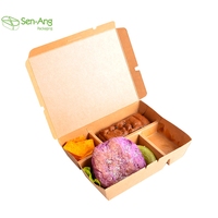 Senang02 Nouveau Design Boîte à Sushi à Emporter 2 Compartiments en Papier Kraft Jetable, Laminage Mat, Écologique, Recyclable et Compatible Micro-ondes