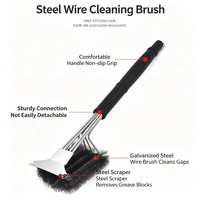 Brosse de nettoyage de barbecue en acier inoxydable OEM avec raclette et poils métalliques pour cuisine extérieure – Vente en gros