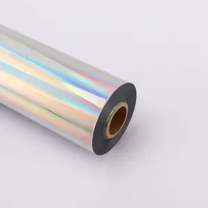 Rollo adhesivo de vinilo holográfico, película de laminación de arco iris, brillante, plata permanente