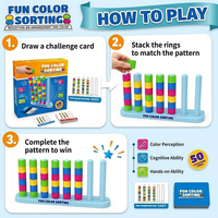 Jeu de puzzle d'empilage de anneaux colorés MILI pour enfants avec 50 cartes de défi, jeu de logique éducatif, tour d'empilage, jeu de table pour les enfants de 8 ans et plus
