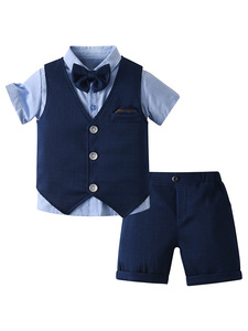 Ensemble trois pièces JYS Factory : haut à manches courtes, <span class=keywords><strong>short</strong></span> et gilet – Costume d'été élégant pour bébés garçons - Product Image 4