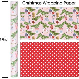 Christmas <b>Wrapping</b> <b>Paper</b> Pink Holiday Design 17 In X 32.8 Ft Reversible Gift Wrap For Craft - Product Image 4