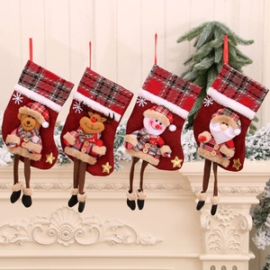 Weihnachtsdekoration Stoffstrumpf-Anhänger Puppen Dreidimensionale Jute-Socken Geschenktasche Langbeinige Strümpfe - Product Image 1