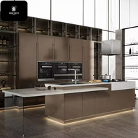 Armoire de cuisine modulaire moderne personnalisée YVT en MDF, acrylique et mélamine avec évier et robinet pour la conception de cuisine d'appartement