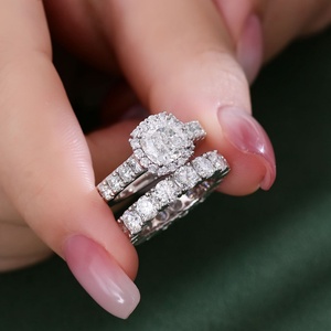 Nouveauté, bague à deux doigts en or blanc massif 10 carats, design classique, diamant de laboratoire DEF VVS, pour alliance, ensemble pour femme - Product Image 2