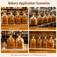 Sacs d'emballage pour boulangerie en plastique transparent avec fermeture éclair recyclable, imprimés sur mesure, sacs à pain en LDPE de qualité alimentaire avec fermeture à languette