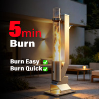 Réchaud de terrasse portable en acier inoxydable à granulés de bois, allumage rapide, flamme puissante, tube en verre, type fusée, pour jardin et cour intérieurs chaleureux