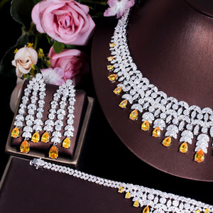 Ensemble de bijoux de mariage en Zircon jaune, de luxe indien du Nigeria, en cristal CZ, collier à gros pompon pour femmes, bijoux de fiançailles - Product Image 4