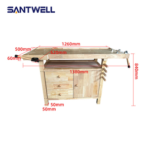 Banc de travail en bois de caoutchouc à grande capacité de charge avec armoire de rangement, table multifonctionnelle pour l'école et l'atelier - Product Image 2